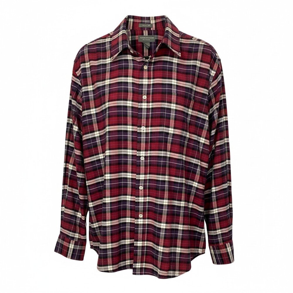 Saddlebred Tall Man Wrinkle Free 100% Cotton Long Sleeve Plaid Shirt